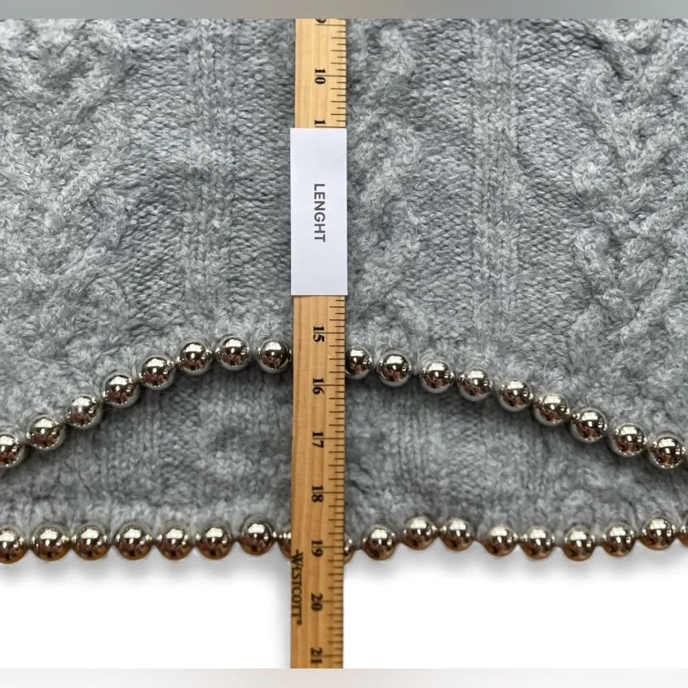 Zara Grey Cable‎ Knit Mock Neck Sweater Beaded Hem NWT Size Large - Picture 7 of 12